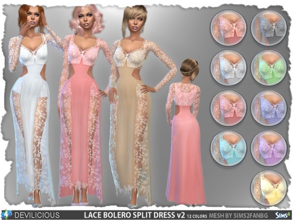  The Sims Resource: Lace Bolero Split Dress Set by Devilicious