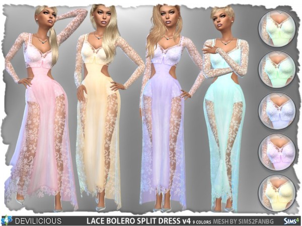  The Sims Resource: Lace Bolero Split Dress Set by Devilicious