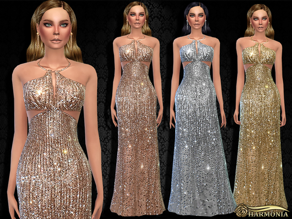  The Sims Resource: Shimmering Beaded Halter Gown by Harmonia