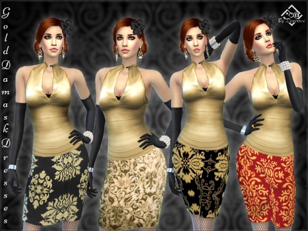  The Sims Resource: Gold Damask Dresses by Devirose