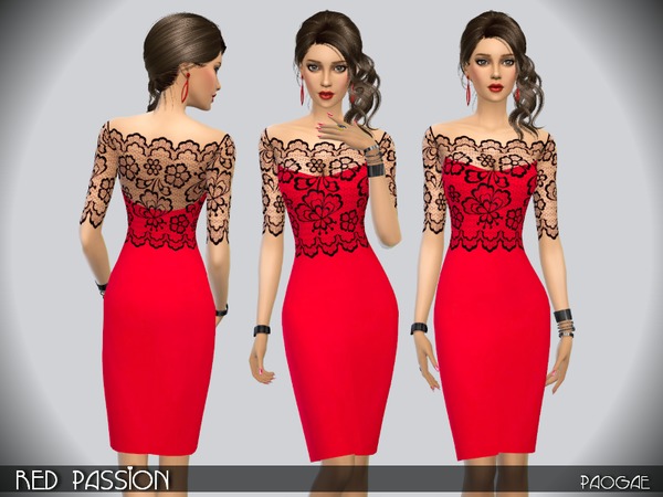  The Sims Resource: Red Passion dress by Paogae