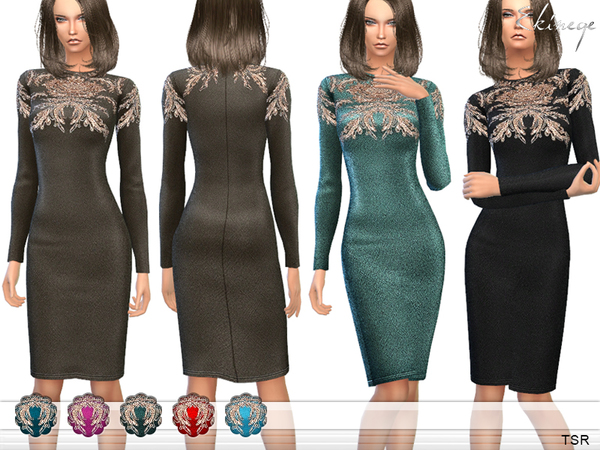  The Sims Resource: Embellished Midi Dress by Ekinege