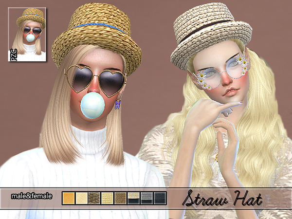  The Sims Resource: Straw Hat by Pinkzombiecupcake