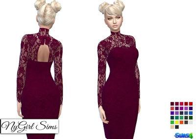 NY Girl Sims: Open Back Turtleneck Lace Overlay Dress