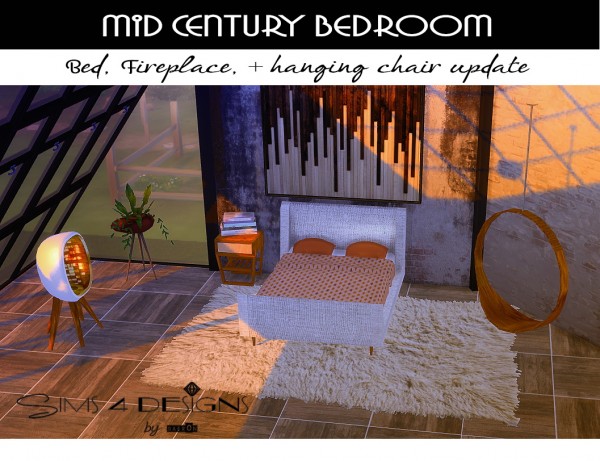  Sims 4 Designs: Mid Century Modern Bedroom Bed, Hanging Chair and Fireplace