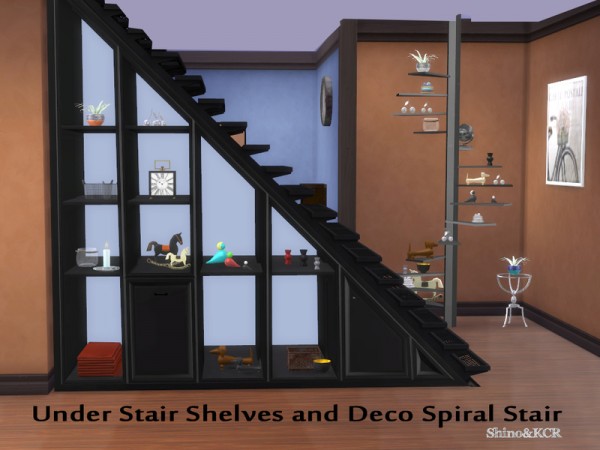  The Sims Resource: Under Stair Shelfs and Deco Spiralstair by ShinoKCR