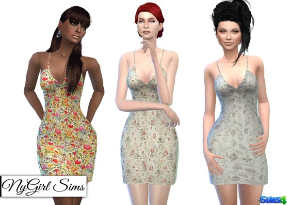  NY Girl Sims: Floral Prints Spring Spaghetti Dress