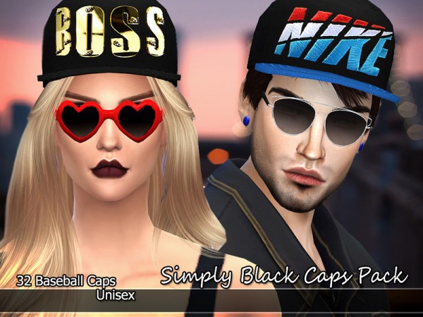  The Sims Resource: New York Dreamer Simply Black Caps by Pinkzombiecupcakes