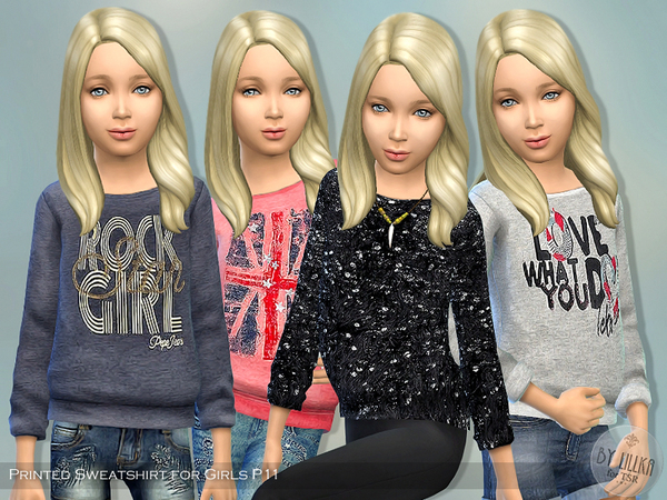  The Sims Resource: Printed Sweatshirt for Girls P11 by lillka