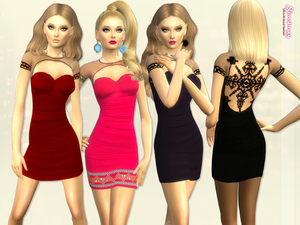  The Sims Resource: Eclectic Motif Embroideried Dress by Simsimay