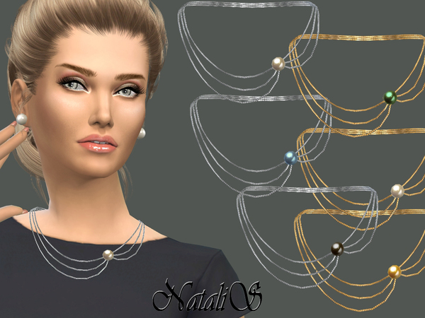  The Sims Resource: Three tiered necklace with pearl by NataliS