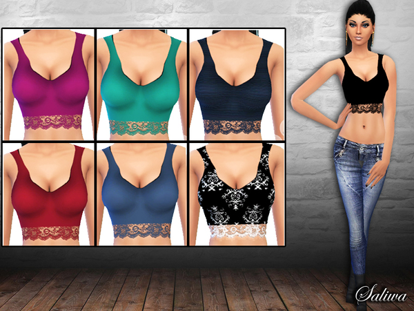  The Sims Resource: Ladies Lace Basic Tops by Saliwa