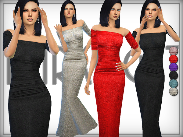  The Sims Resource: Metallic Stretch   Jersey Gown by DarkNighTt