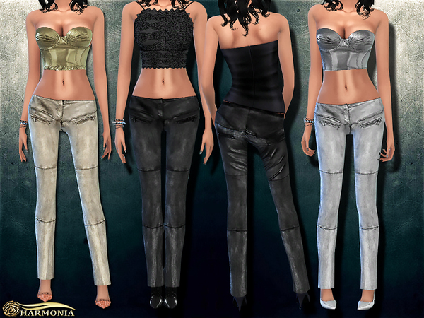  The Sims Resource: Metallic Stretch   leather Skinny Pants by Harmonia