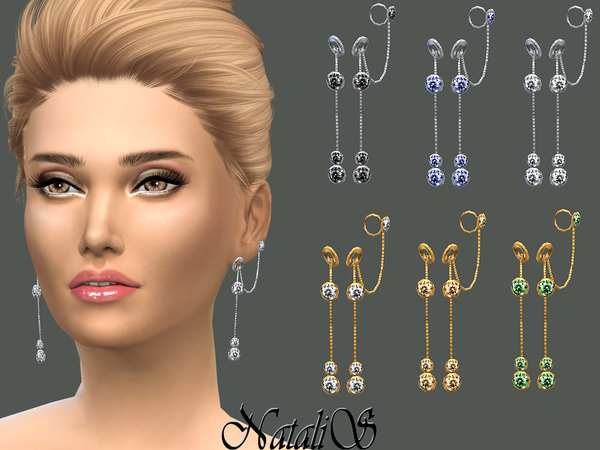  The Sims Resource: Circle and Crystals Drop Earrings by NataliS