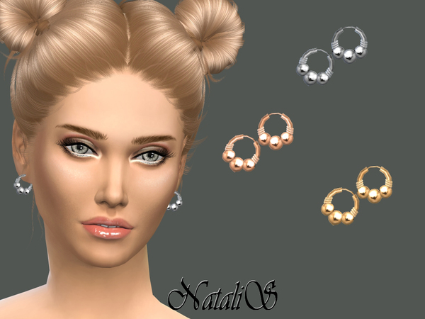  The Sims Resource: Triple beads hoop earrings by NataliS