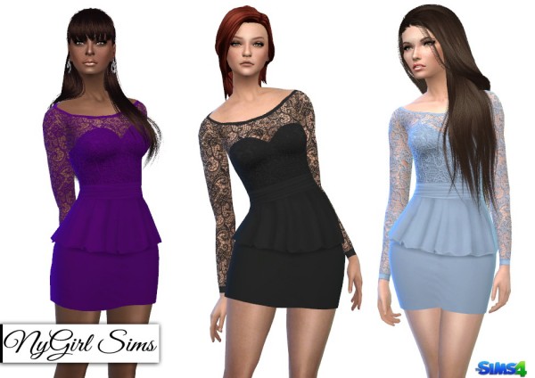  NY Girl Sims: Long Sleeve Lace Top Peplum Mini Dress