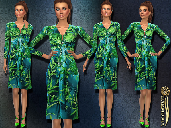  The Sims Resource: Most Iconic Jungle Printed Silk Dress by Harmonia