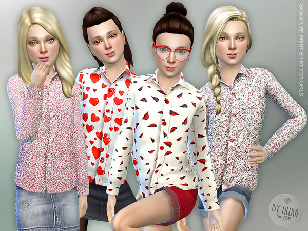  The Sims Resource: Signature Print Shirt for Girls by lillka