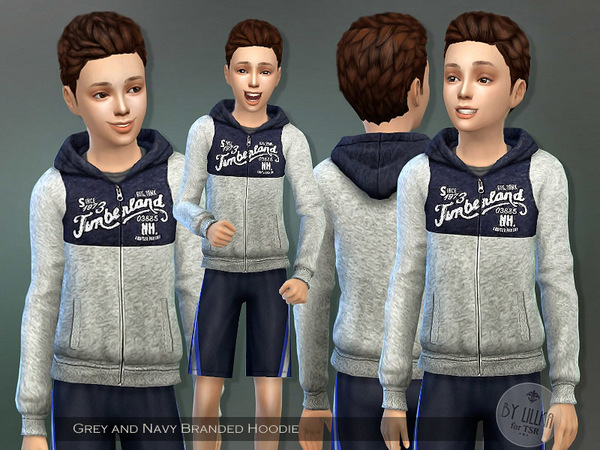  The Sims Resource: Grey and Navy Branded Hoodie by lillka