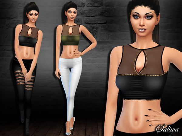  The Sims Resource: Embellished Crop Top by Pralinesims