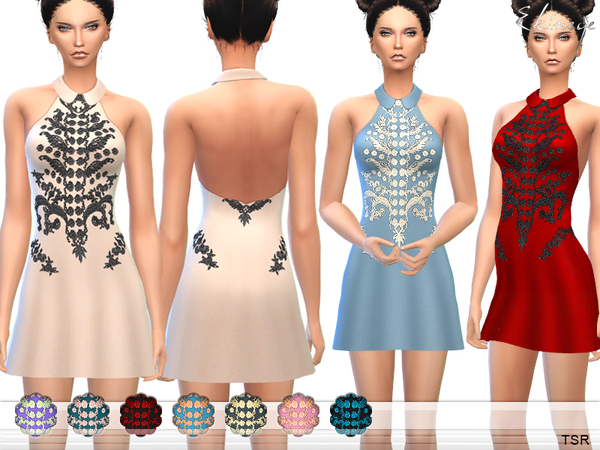  The Sims Resource: Embroidered Halter Dress by ekinege