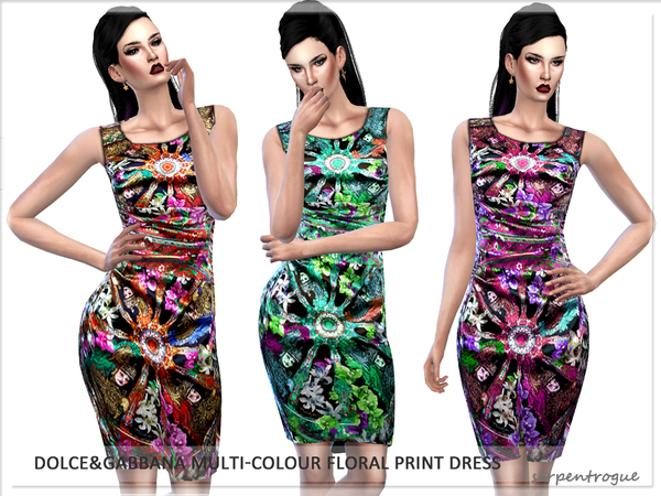  The Sims Resource: Multi Colour Floral Print Dress by Serpentogue
