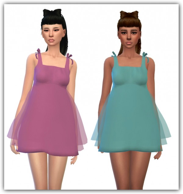  Simsworkshop: Shoulder Ribbon Chiffon Dress Recolors