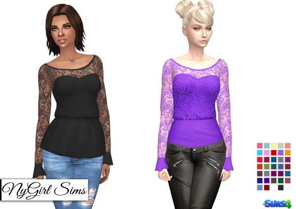  NY Girl Sims: Gathered Waist Lace Tops with Ruffle Sleeves