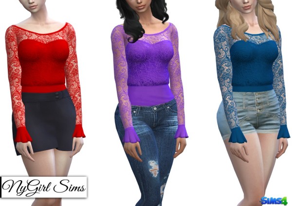  NY Girl Sims: Gathered Waist Lace Tops with Ruffle Sleeves