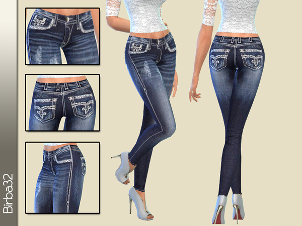  The Sims Resource: White stitching jeans by Birba32