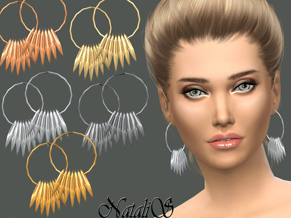  The Sims Resource: Spiked array hoop earrings by NataliS