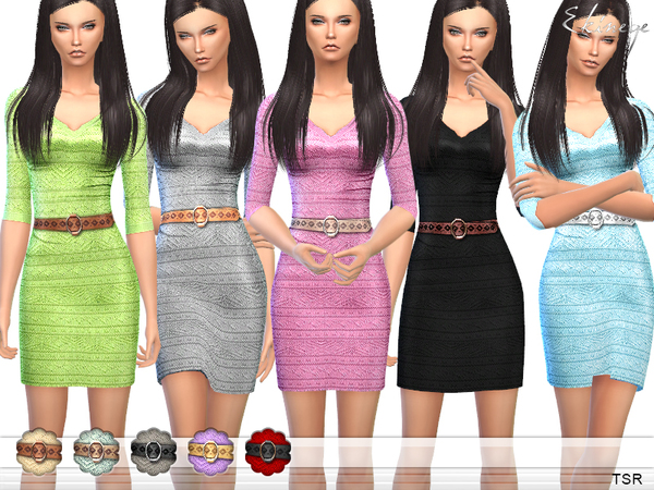  The Sims Resource: Belted Knit Mini Dress by ekinege