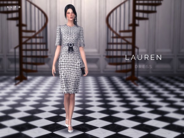  The Sims Resource: Houndstooth Check Dress   LAUREN by SLYD