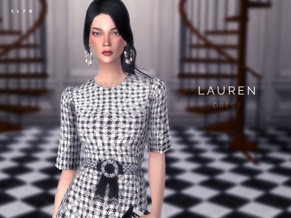  The Sims Resource: Houndstooth Check Dress   LAUREN by SLYD