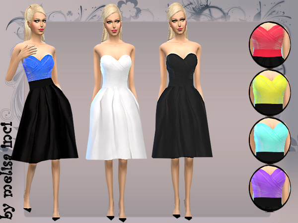  The Sims Resource: Skater Strapless Pleated Dress by melisa inci