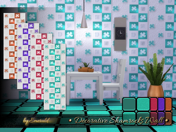  The Sims Resource: Decorative Shamrocks Walls by Emerald