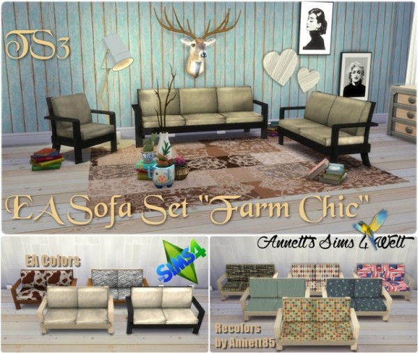  Annett`s Sims 4 Welt: Sofa Set Farm Chic Conversion & Recolors