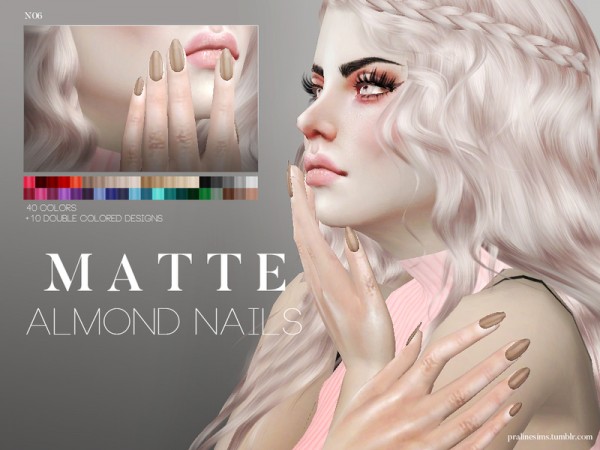  The Sims Resource: Matte Almond Nails N06 by Pralinesims