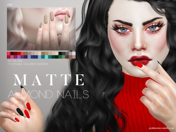  The Sims Resource: Matte Almond Nails N06 by Pralinesims