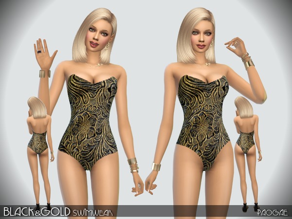  The Sims Resource: Black&Gold Swimwear by Paogae