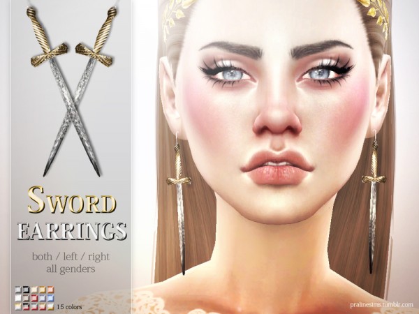  The Sims Resource: Sword Earrings by Pralinesims