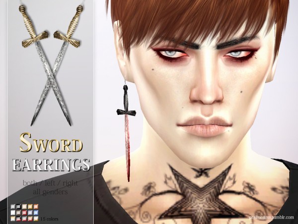  The Sims Resource: Sword Earrings by Pralinesims
