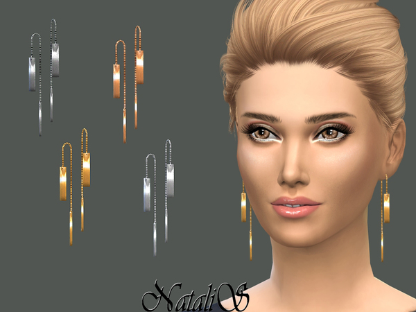  The Sims Resource: Metal Bar Drop Earrings by NataliS