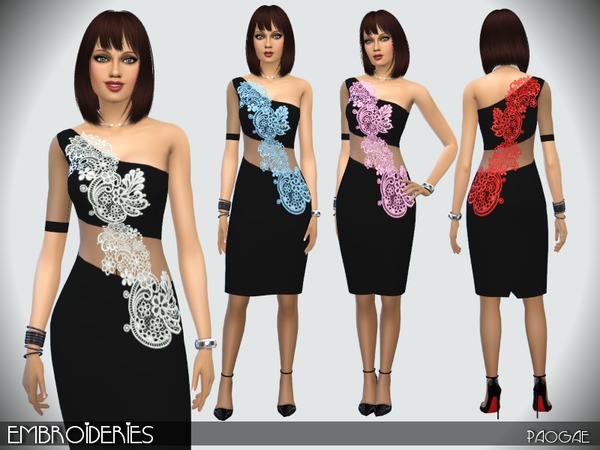 The Sims Resource: Embroideries dress by paogae