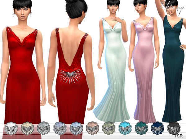  The Sims Resource: Open Back Satin Dress by ekinege