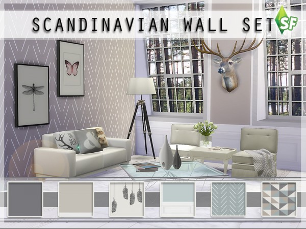  The Sims Resource: Scandinavian Wall Set by SimFabulous