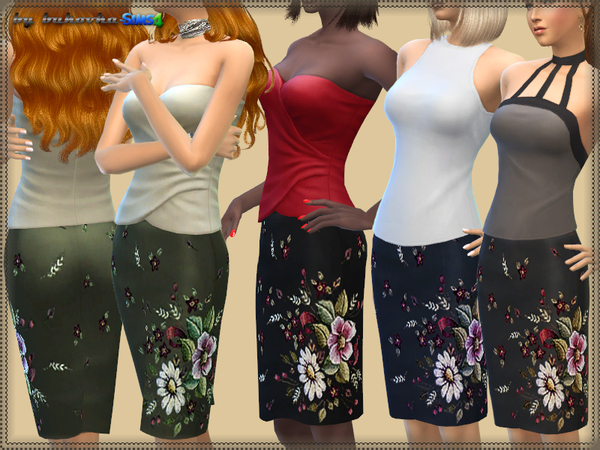  The Sims Resource: Skirt & Floral Embroidered by Bukovka