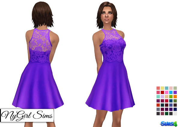  NY Girl Sims: Lace Overlay Flare Dress
