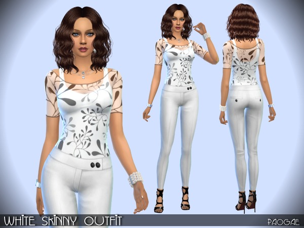  The Sims Resource: White Skinny Outfit by Paogae
